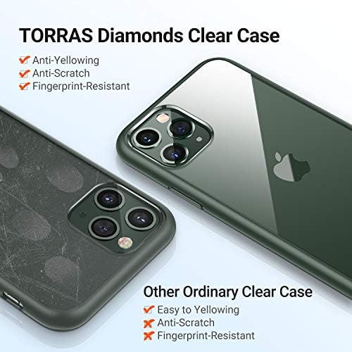 Torras Diamond Clear iPhone 11 Pro Max Case, לא צהוב [הגנה על טיפה צבאית] רזה מחשב קשה של זעזועים